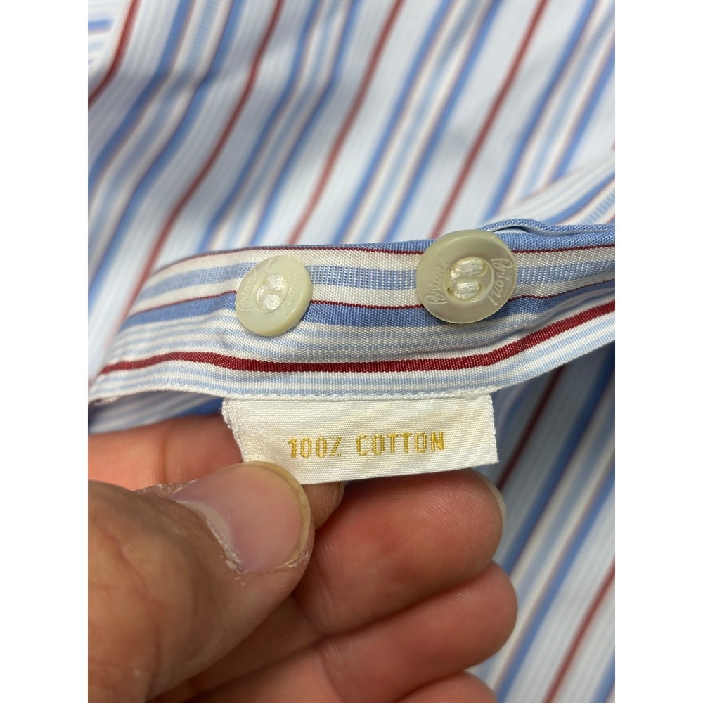 Brioni Mens XL Striped Button Down Shirt Blue Red White Cotton Made in Italy - Picture 5 of 10